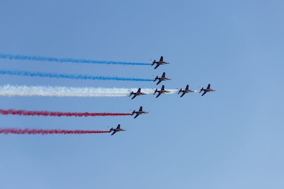 Patrouille de France aerobatics team famous demonstration of French Air force Alpha jets