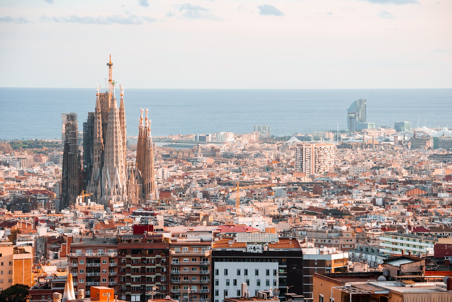 Aerial view of Barcelona and Sagrada Familia during the day