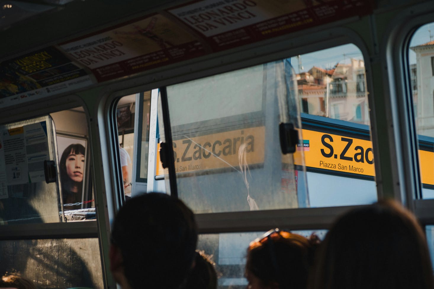 Inside view of a water bus in Venice