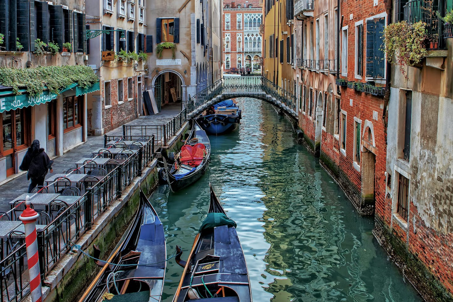 A narrow canal in Venice and surrounding architecture