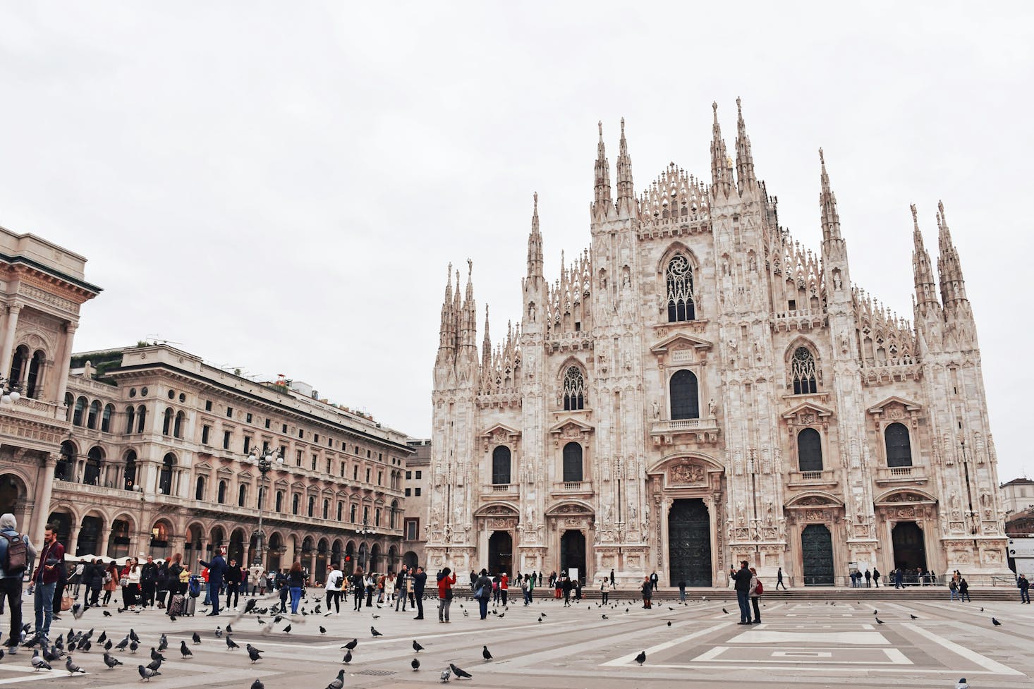 Low angle landscape of the Duomo Cathedral in Milan during the day