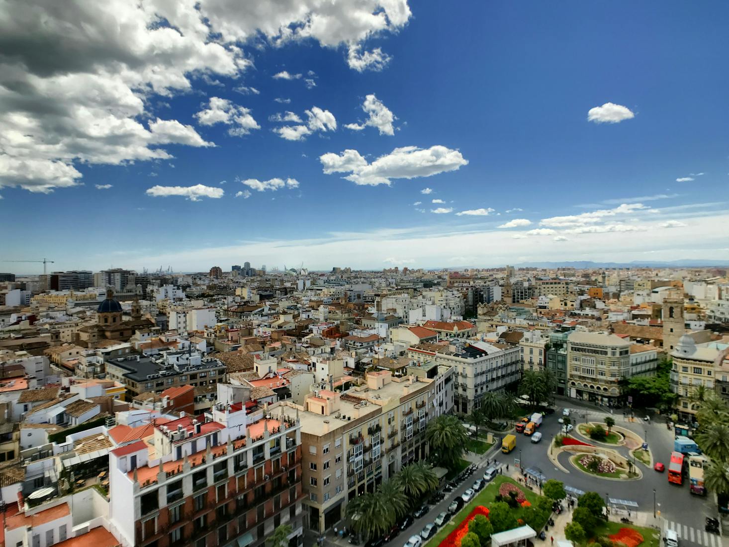 Aerial photography of high rise buildings and the vast Valencia city