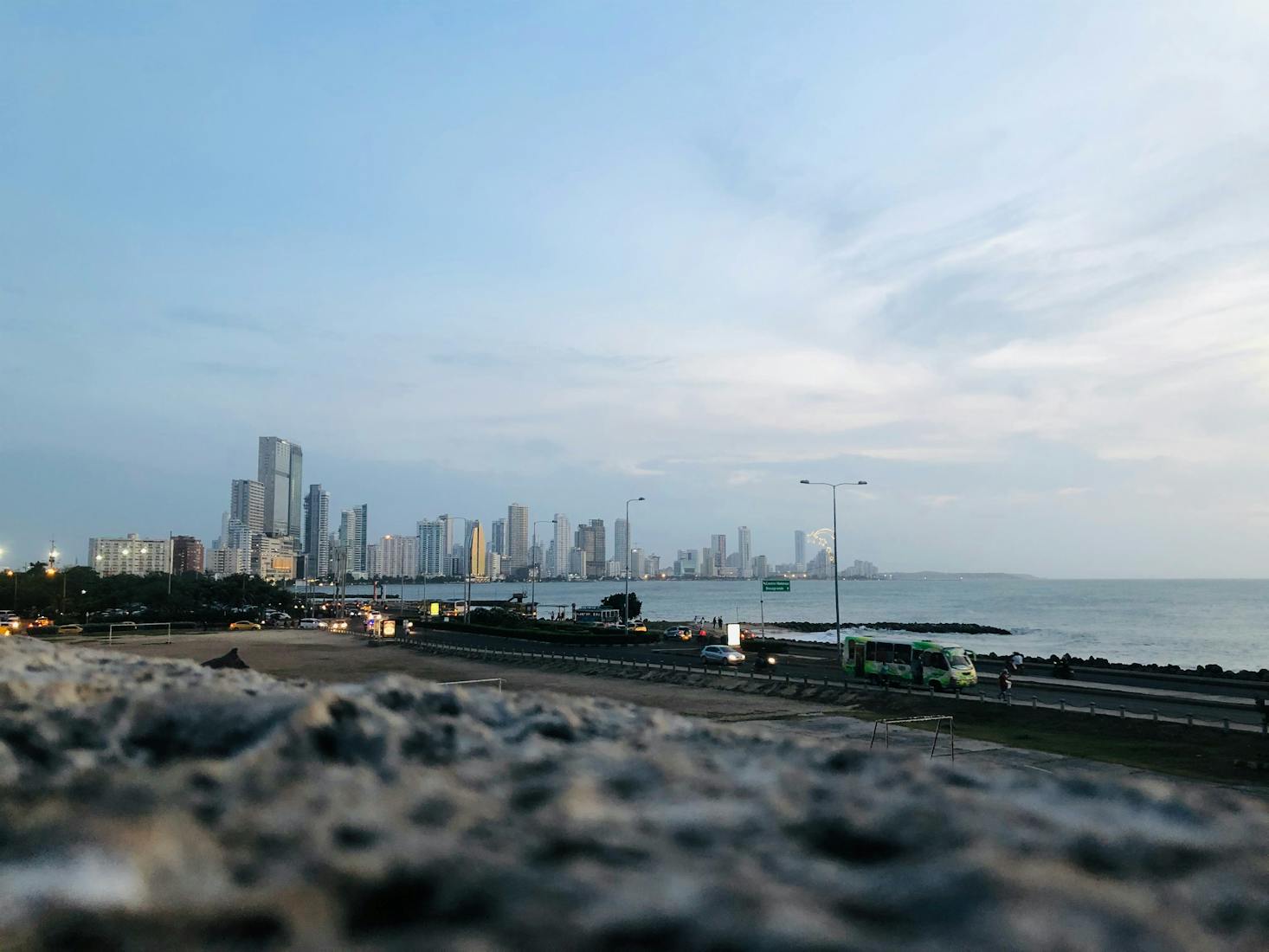 Distant view of Cartagena's coast and city from Cartagena Airport