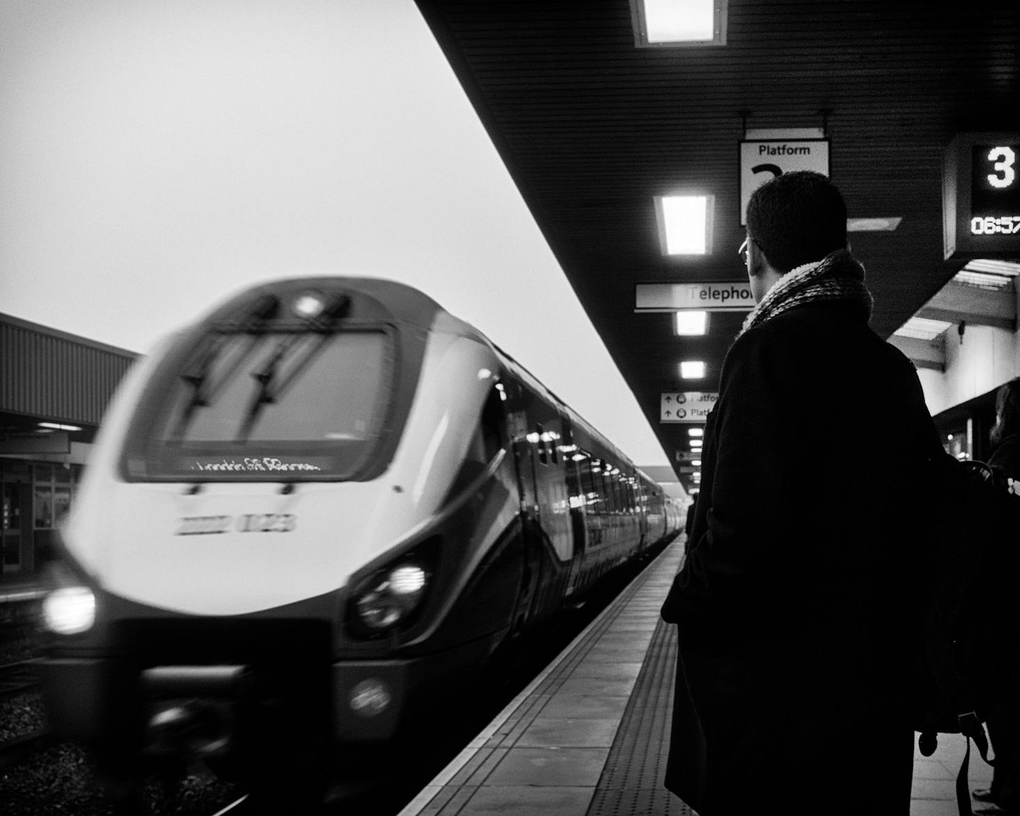 Train arriving at Leicester Train Station