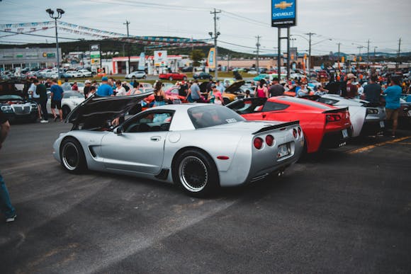 Tuned up cars lined up at the Goodguys Car show in Raleigh