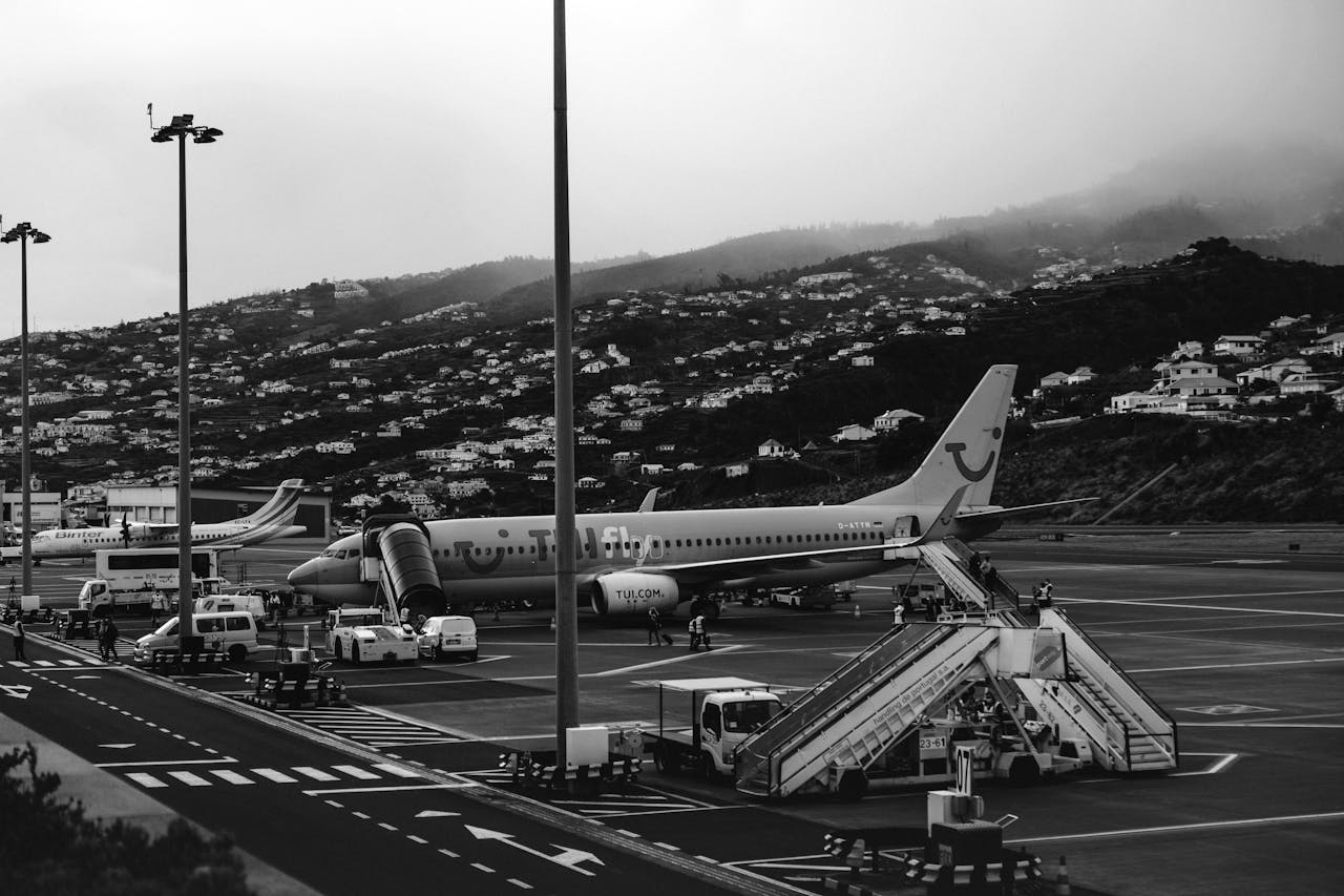 Planes parked at Madeira Airport in Portugal