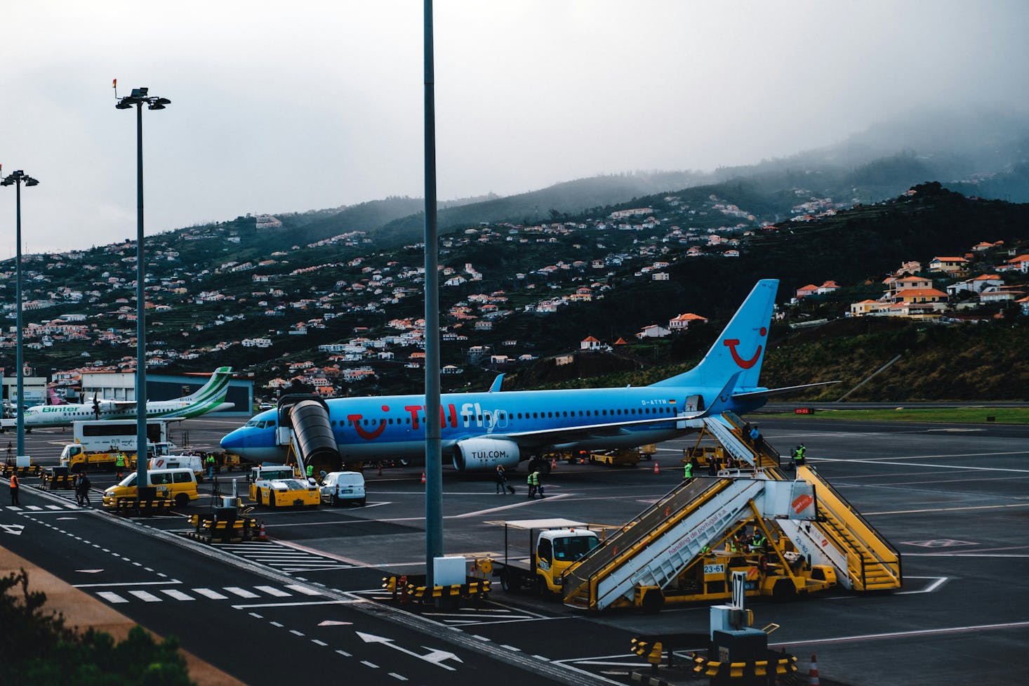 Planes parked at Madeira Airport in Portugal