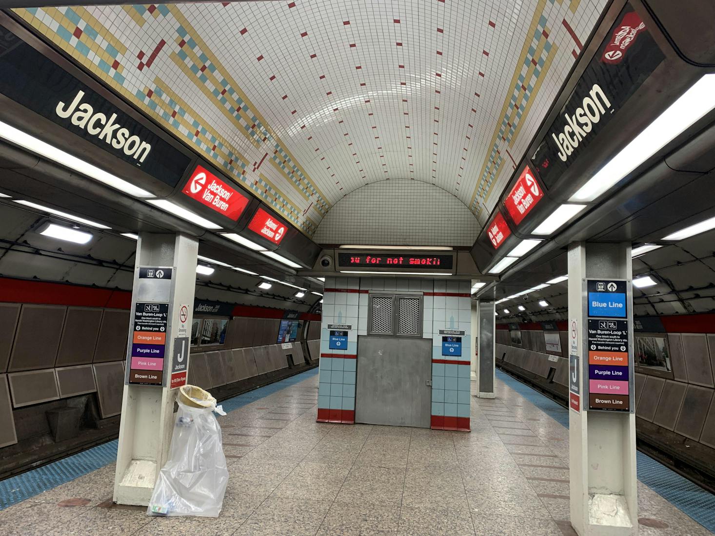 Luggage storage area at Jackson Station, featuring several rows of lockers and shelves 