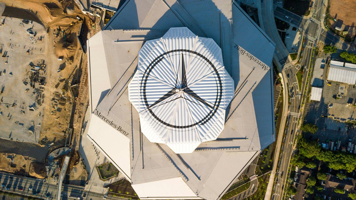 The iconic roof of Mercedes-Benz Stadium in Atlanta.