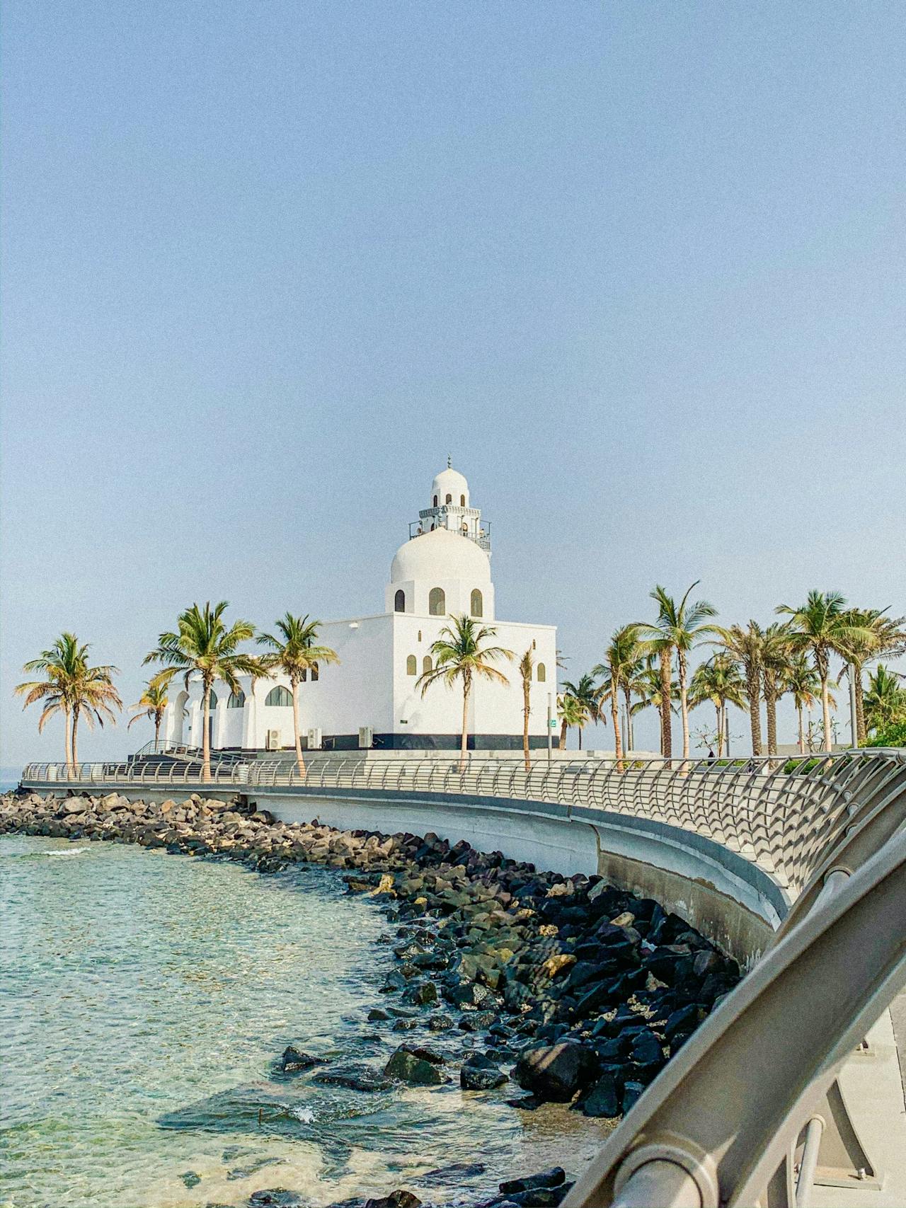 White mosque on the Jeddah Corniche in Jeddah, Saudi Arabia White mosque on the Jeddah Corniche in Jeddah, Saudi Arabia
