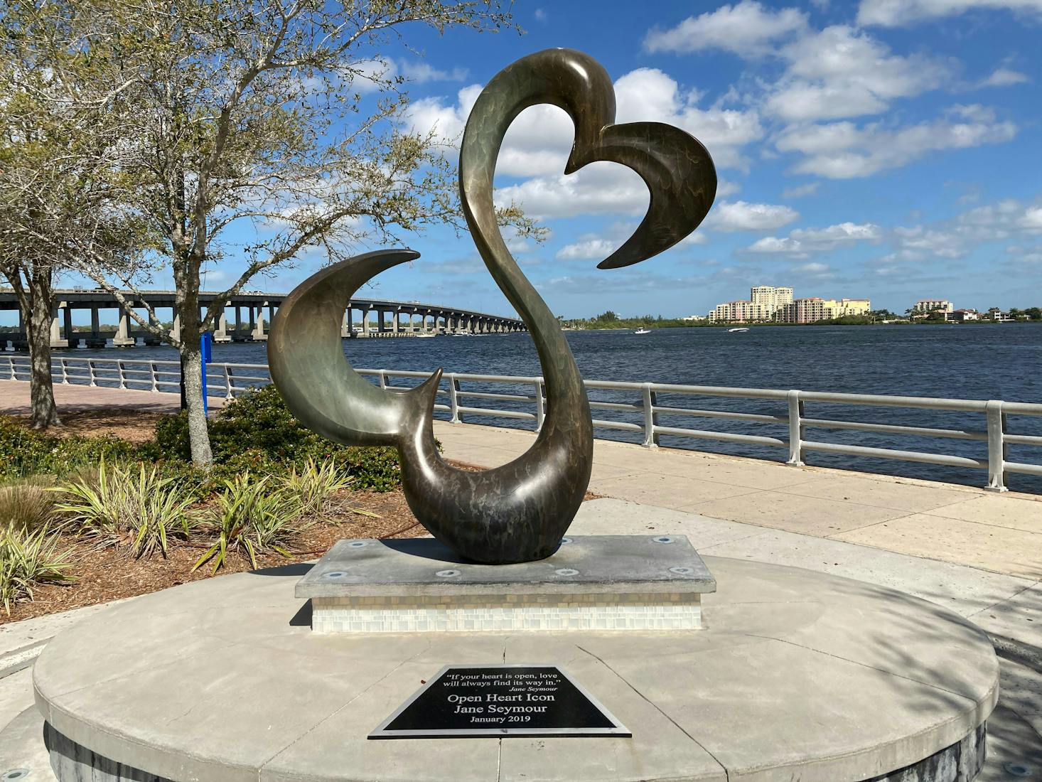 Open Hearts Sculpture Jane Seymour at the Bradenton Florida Riverwalk