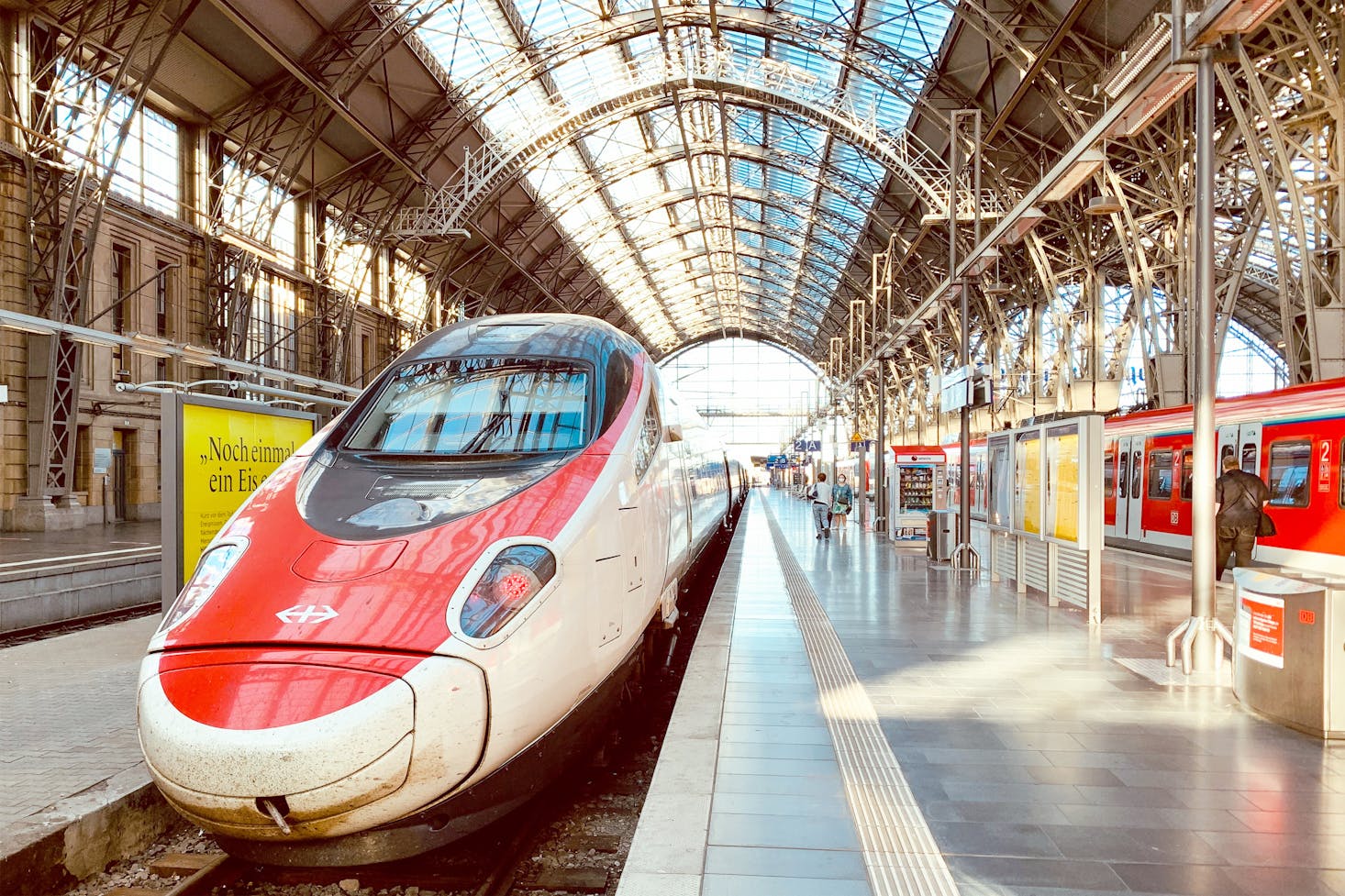 Modern high-speed train parked inside Frankfurt Main HBF Station