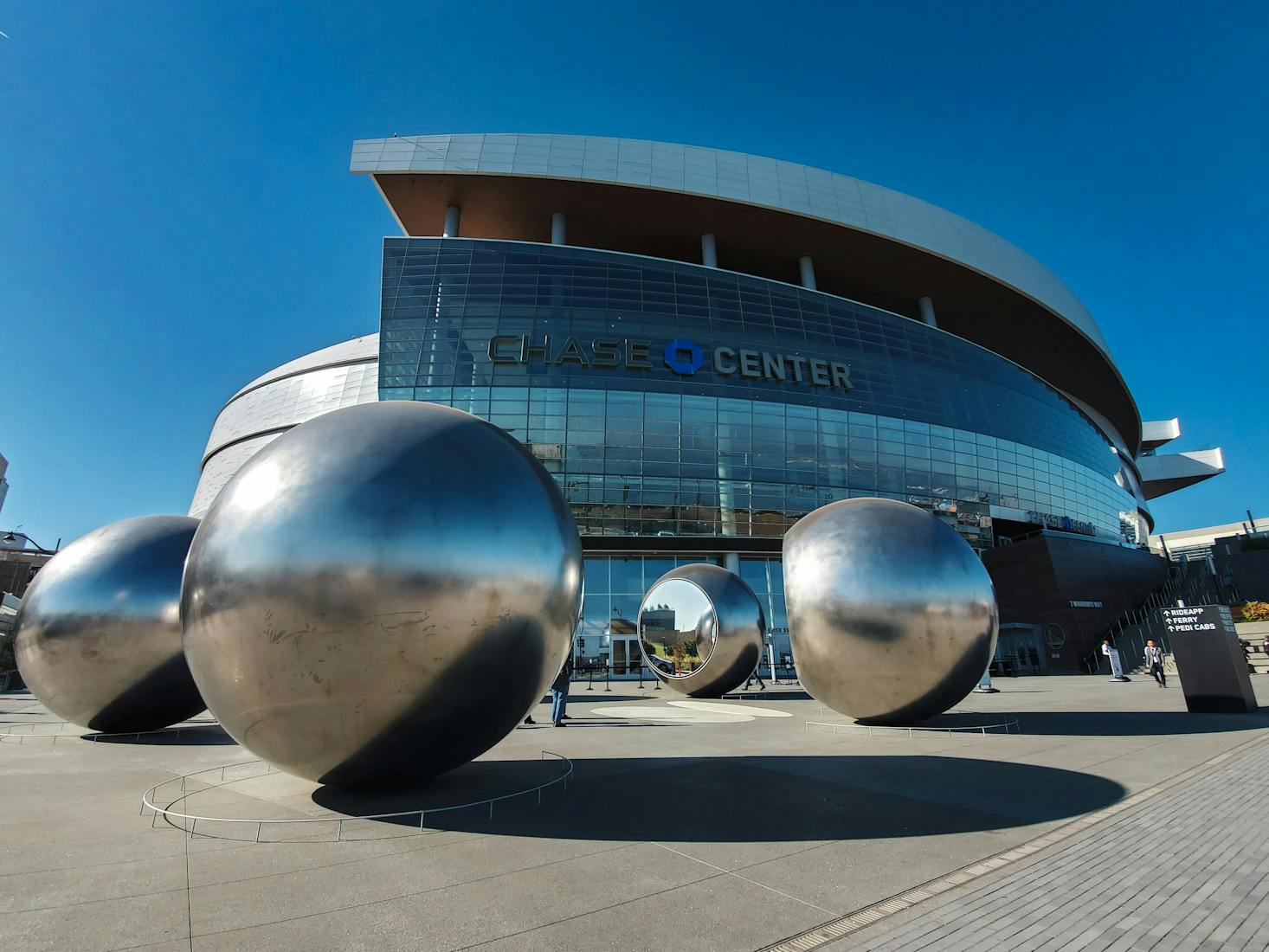  The exterior of the Chase Center, a modern arena