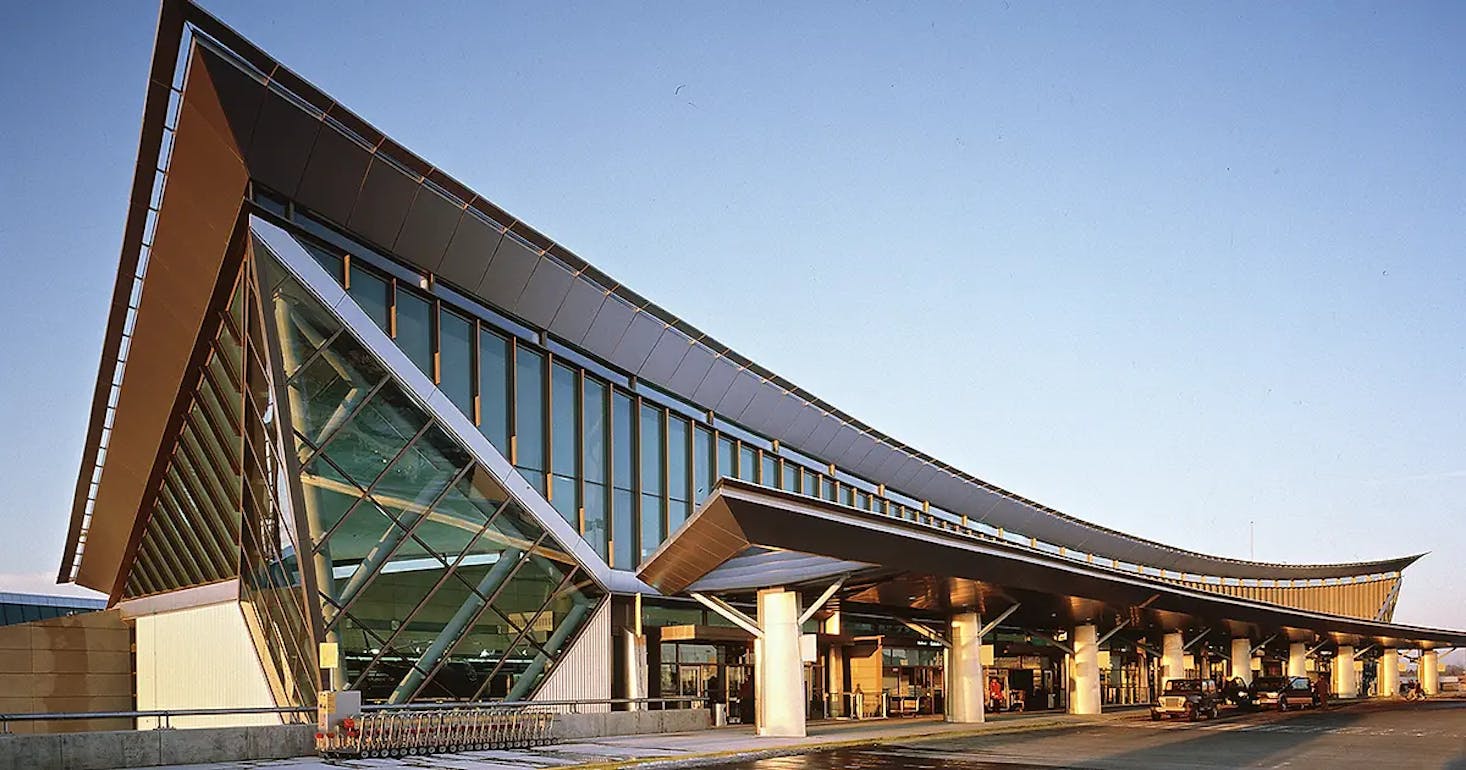 The exterior of Buffalo Niagara International Airport, featuring its modern design.