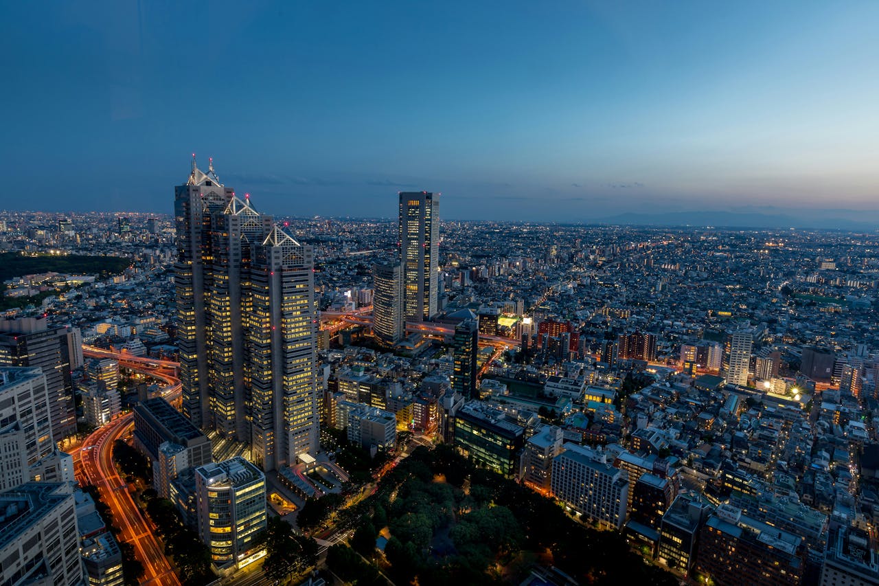 Aerial view of the Shinjuku ward in Tokyo