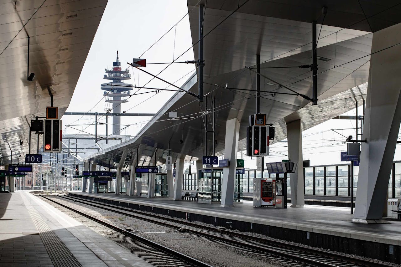 Modern train station in Vienna with sleek platforms