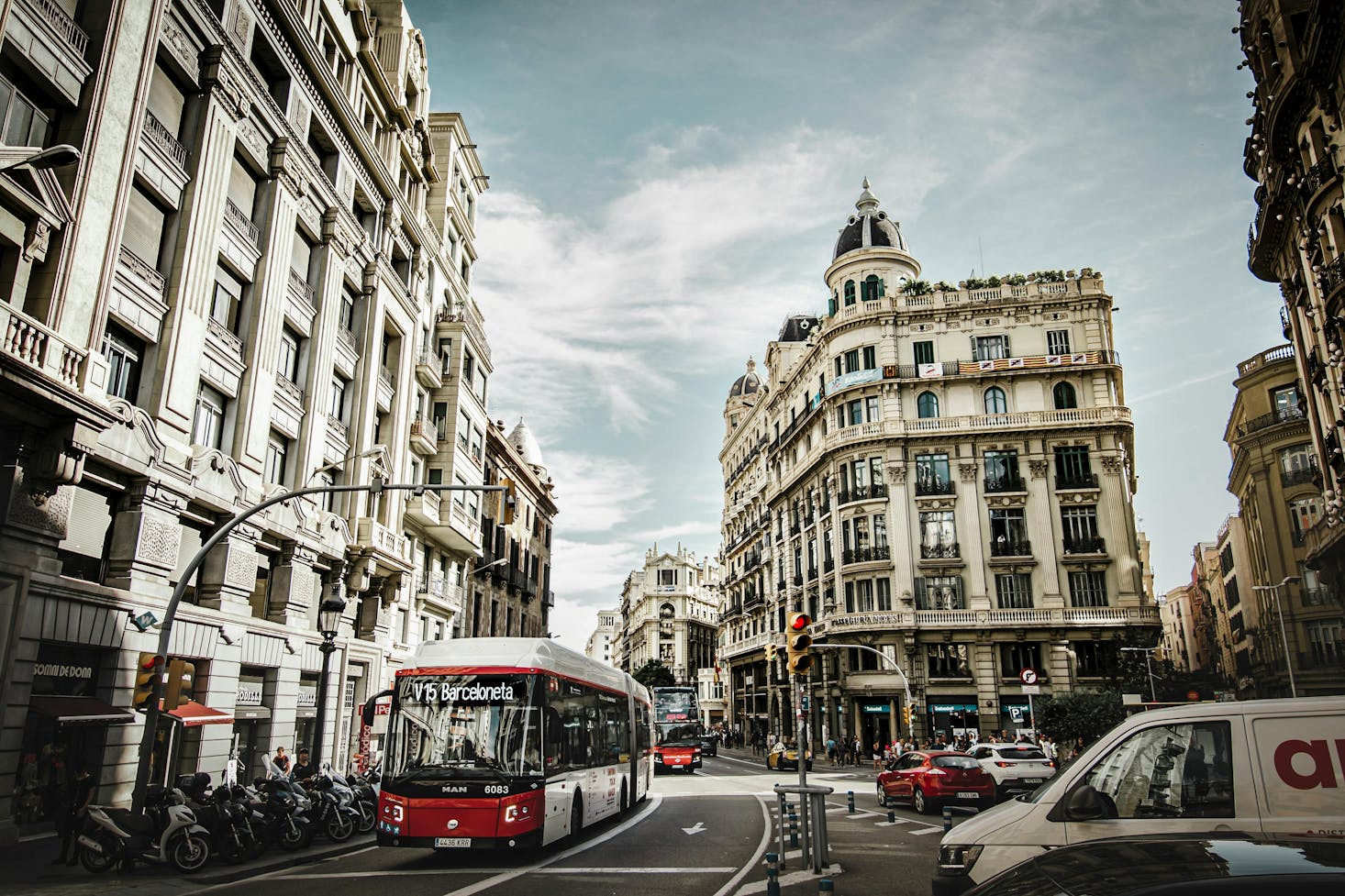 Bus on street in Barcelona near Barcelona Nord Bus Station.