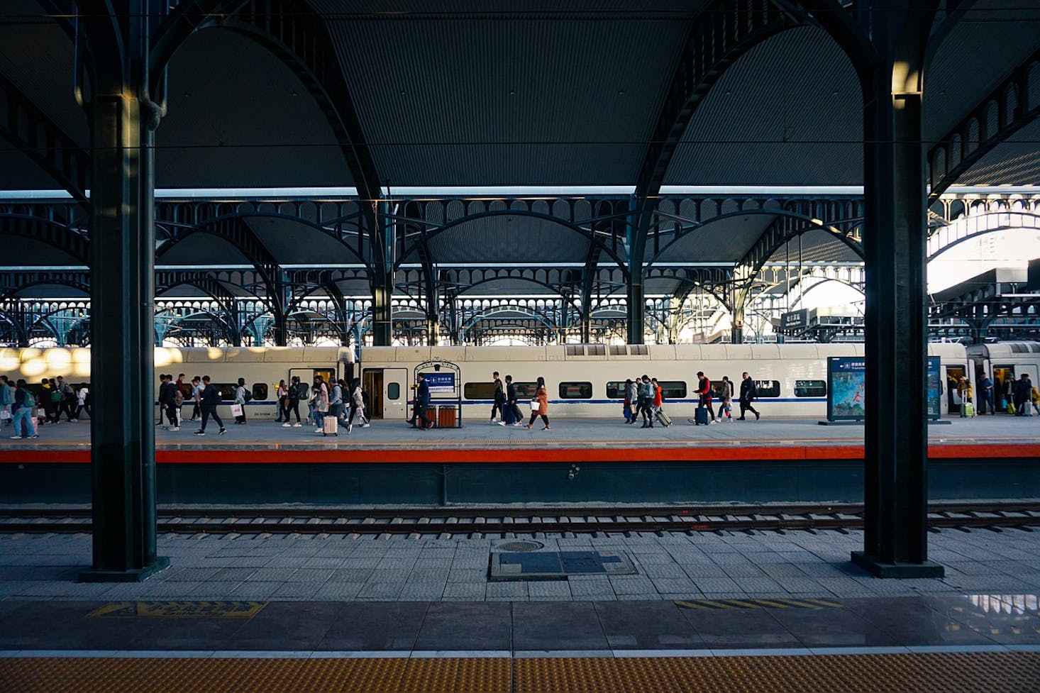 Passengers walking on the platform of Gare Saint Charles.