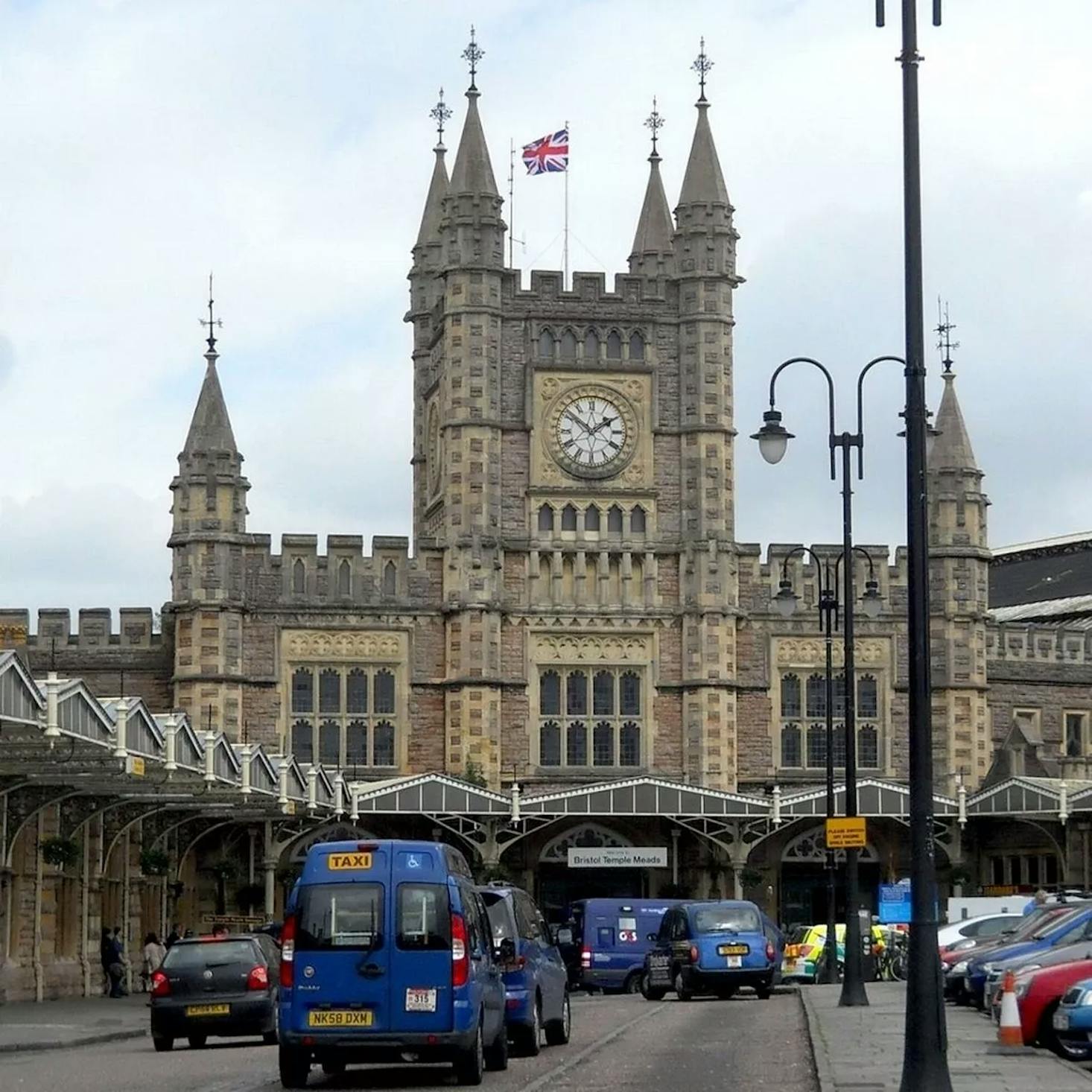 The historic facade of Bristol Temple Meads railway station