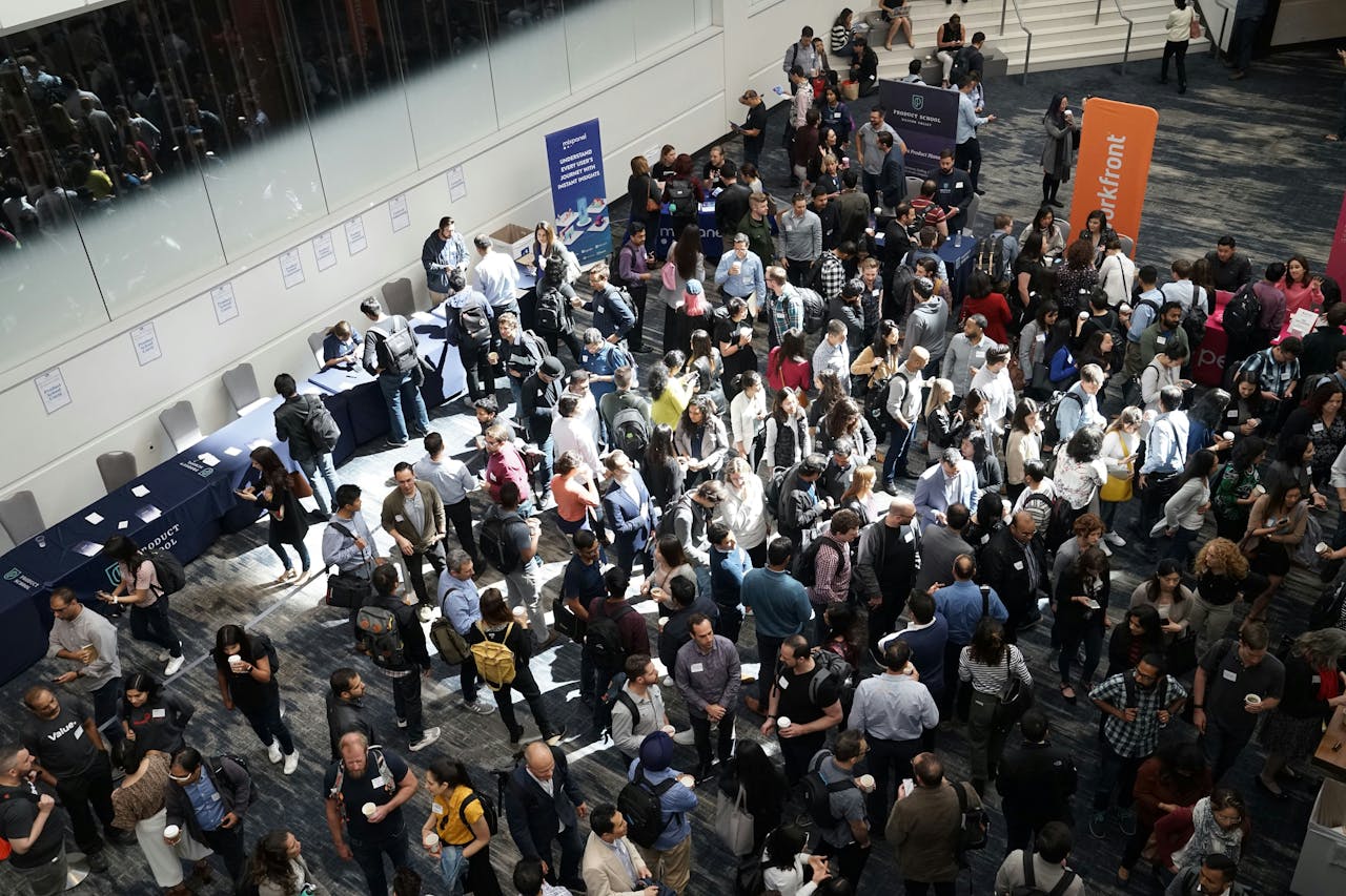 A busy crowd at a conference