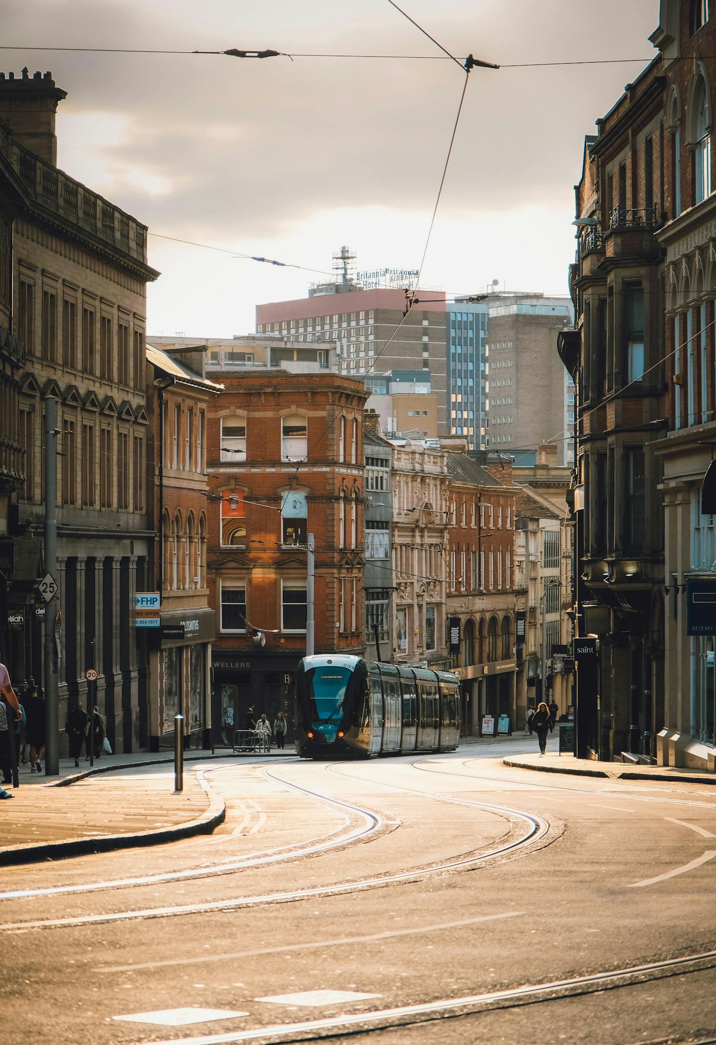 Tram in the city centre connecting to Nottingham Bus Station