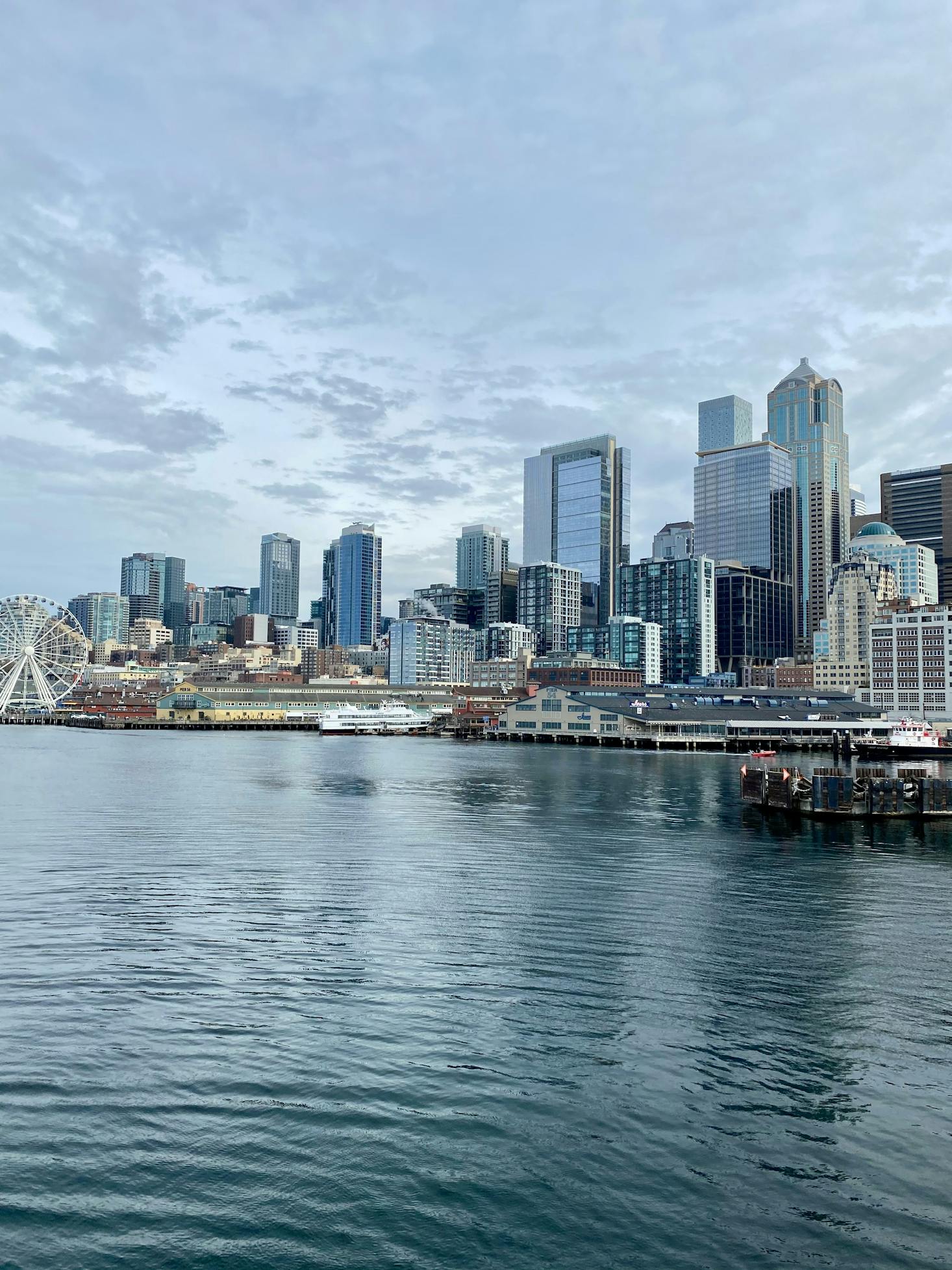 View from the water of the Port of Seattle and downtown