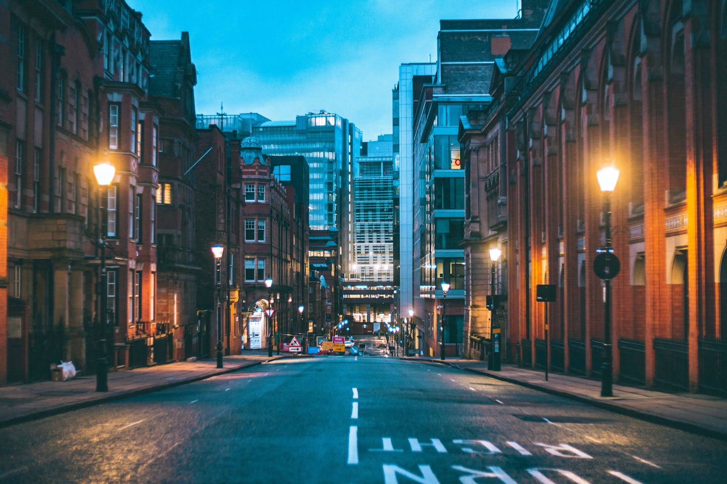 Deserted street at dusk near Birmingham Moor Street Station