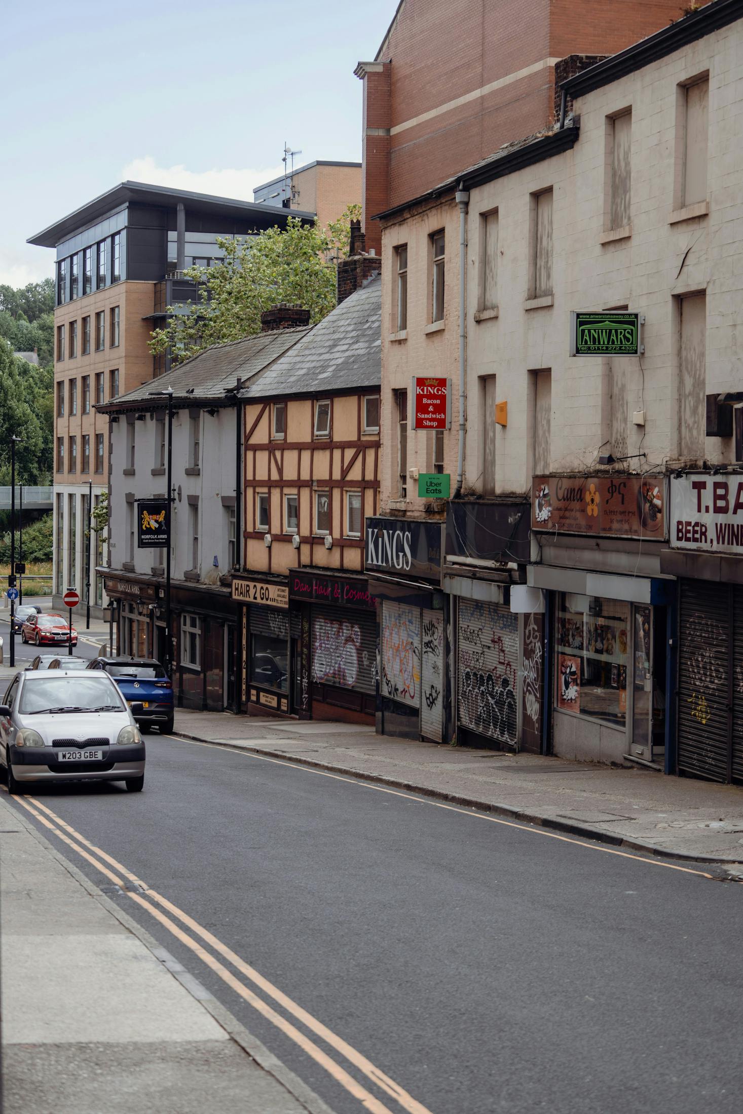 Shop-lined street near Sheffield Interchange