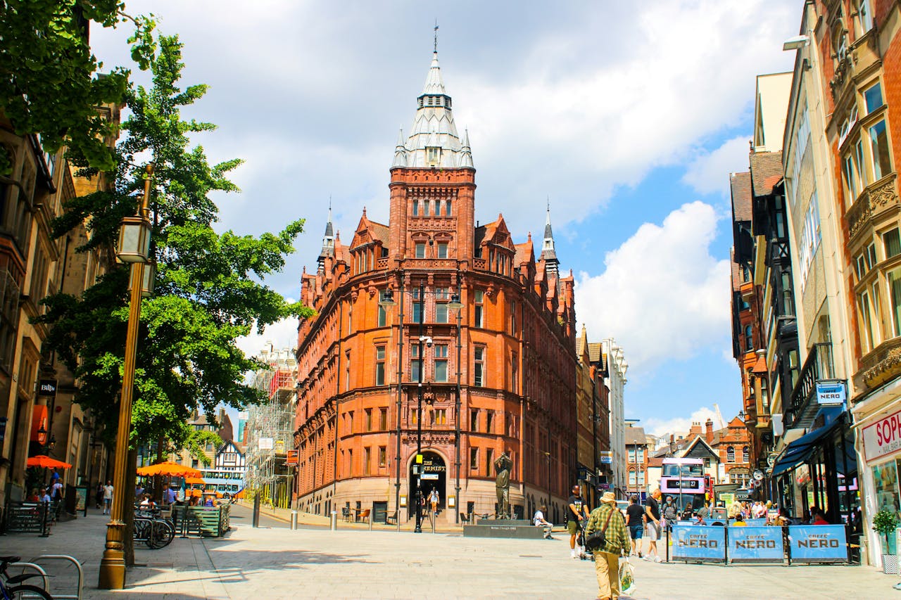 Brown building in the city center of Notthingham