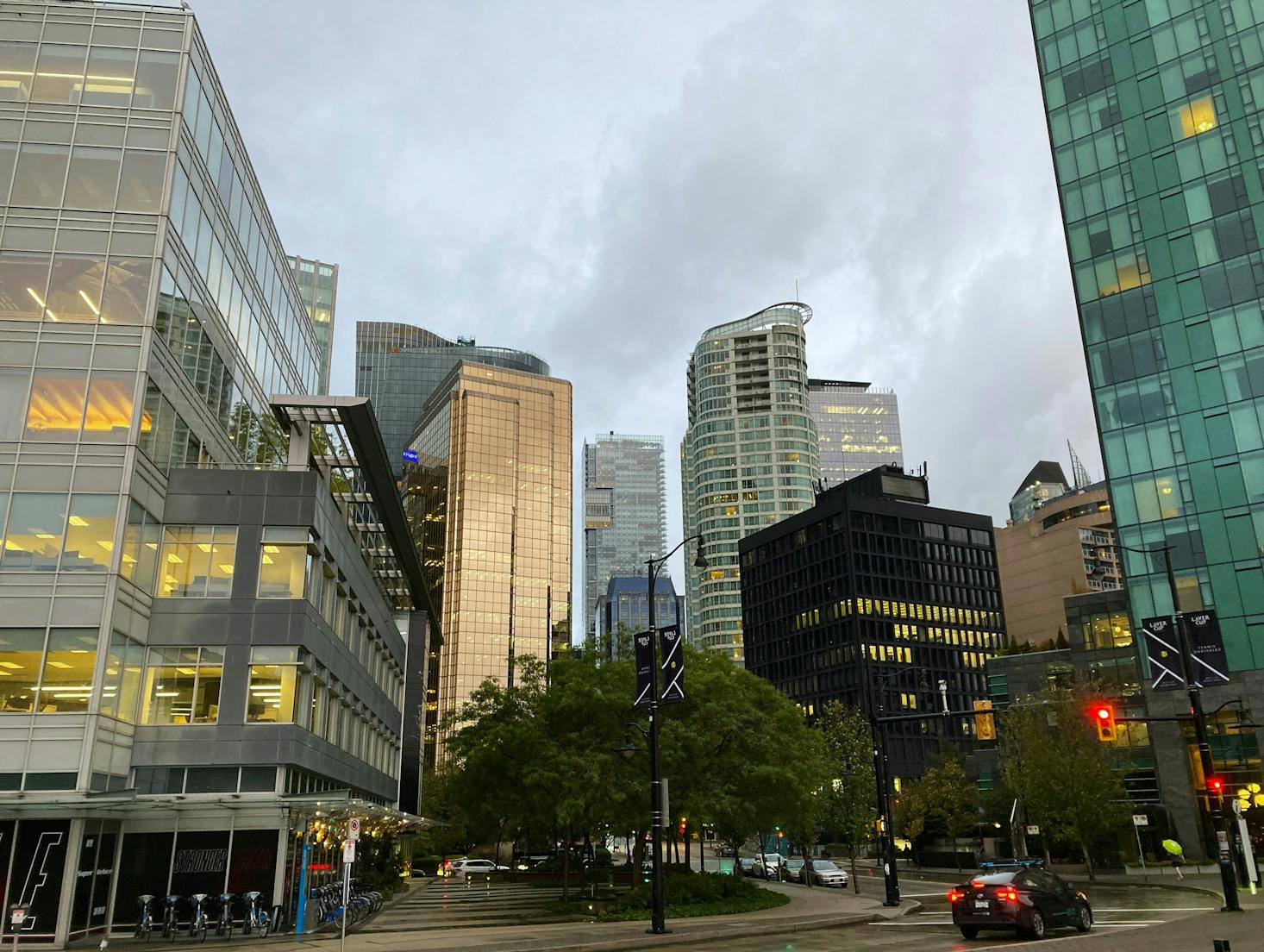 Tall buildings in Downtown Vancouver on a cloudy day