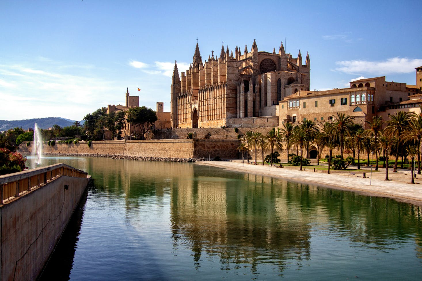 Vue sur la Cathédrale de Palma et le lac à Palma de Majorque, Espagne