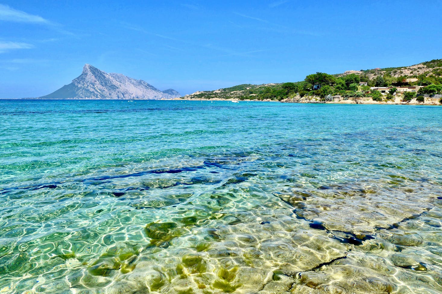 Mare cristallino a Tavolara, Olbia, con cielo azzurro sullo sfondo