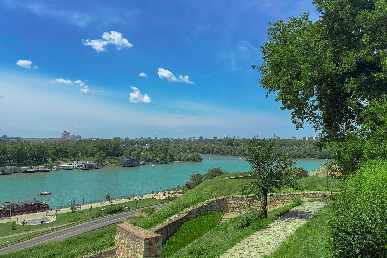 Daytime view of the Danube River from Kalemegdan Fortress in Belgrade, Serbia