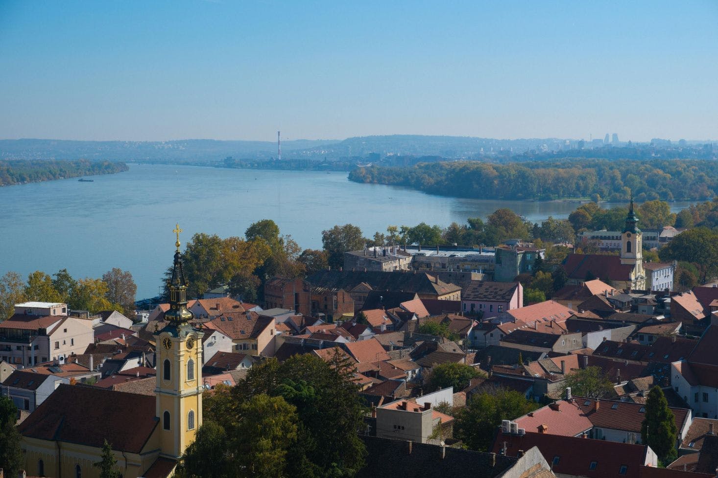 Panoramic view of Belgrade and the river from Zemun