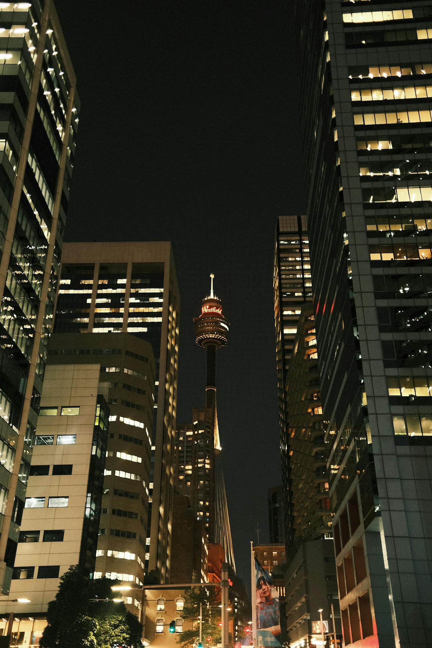 The skyscrapers of the Sydney CBD illuminated at night