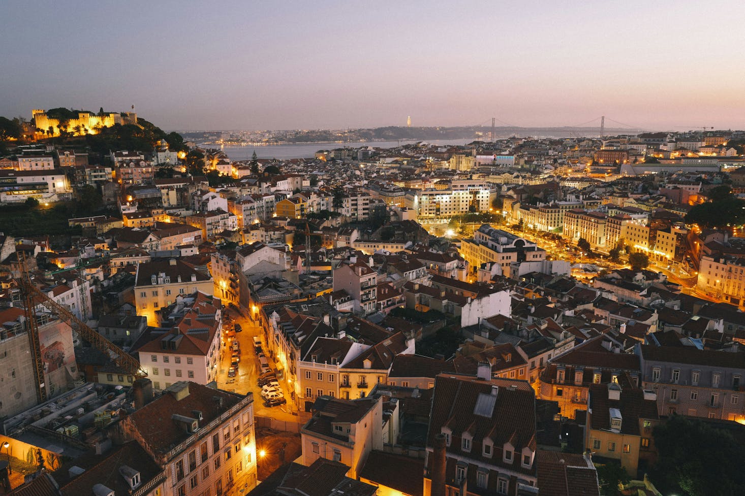 View from Sao Jorge Castle at night in Lisbon