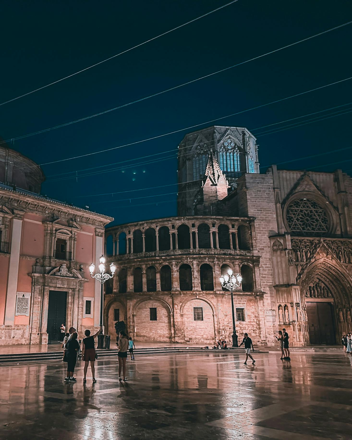 Old Town Valencia lit up by street lights