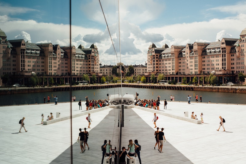 people outside the Oslo Opera House