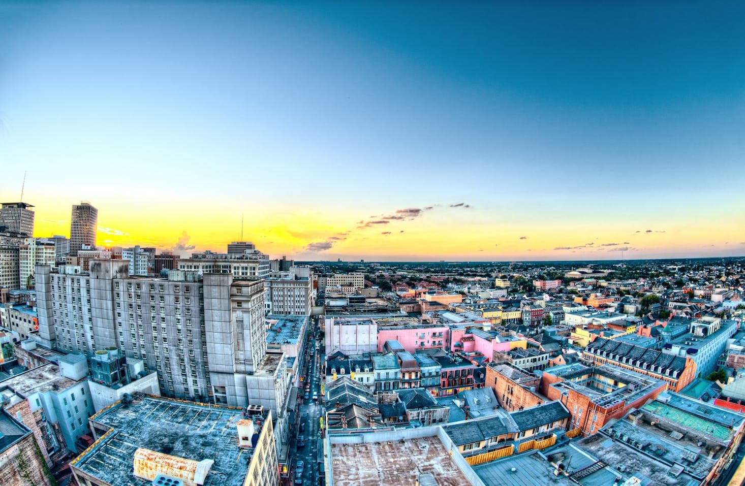 Aerial view of New Orleans, with many Bounce luggage storage locations