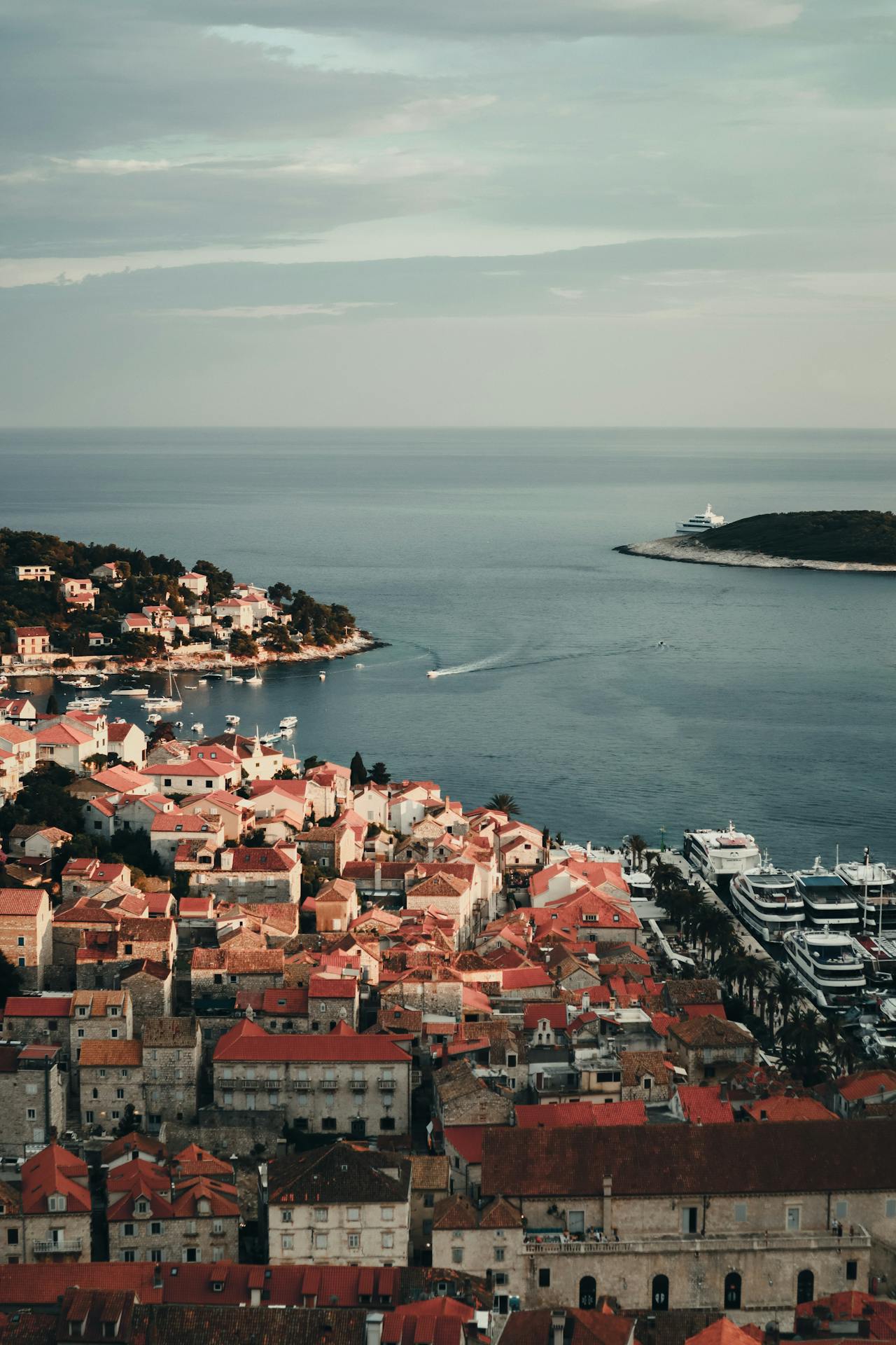 Aerial view of the coastline on the island of Hvar in Croatia