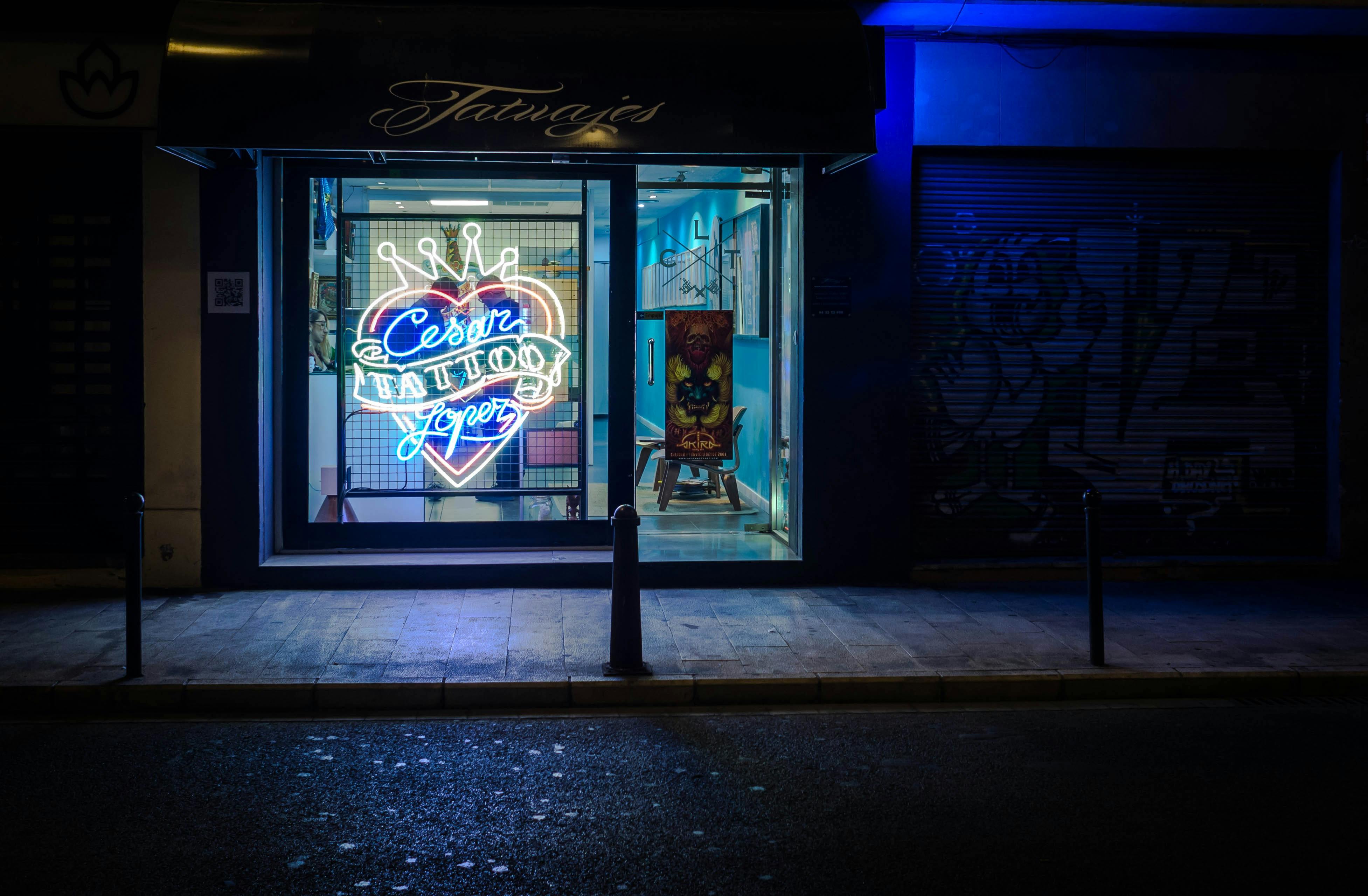 Tattoo shop at night