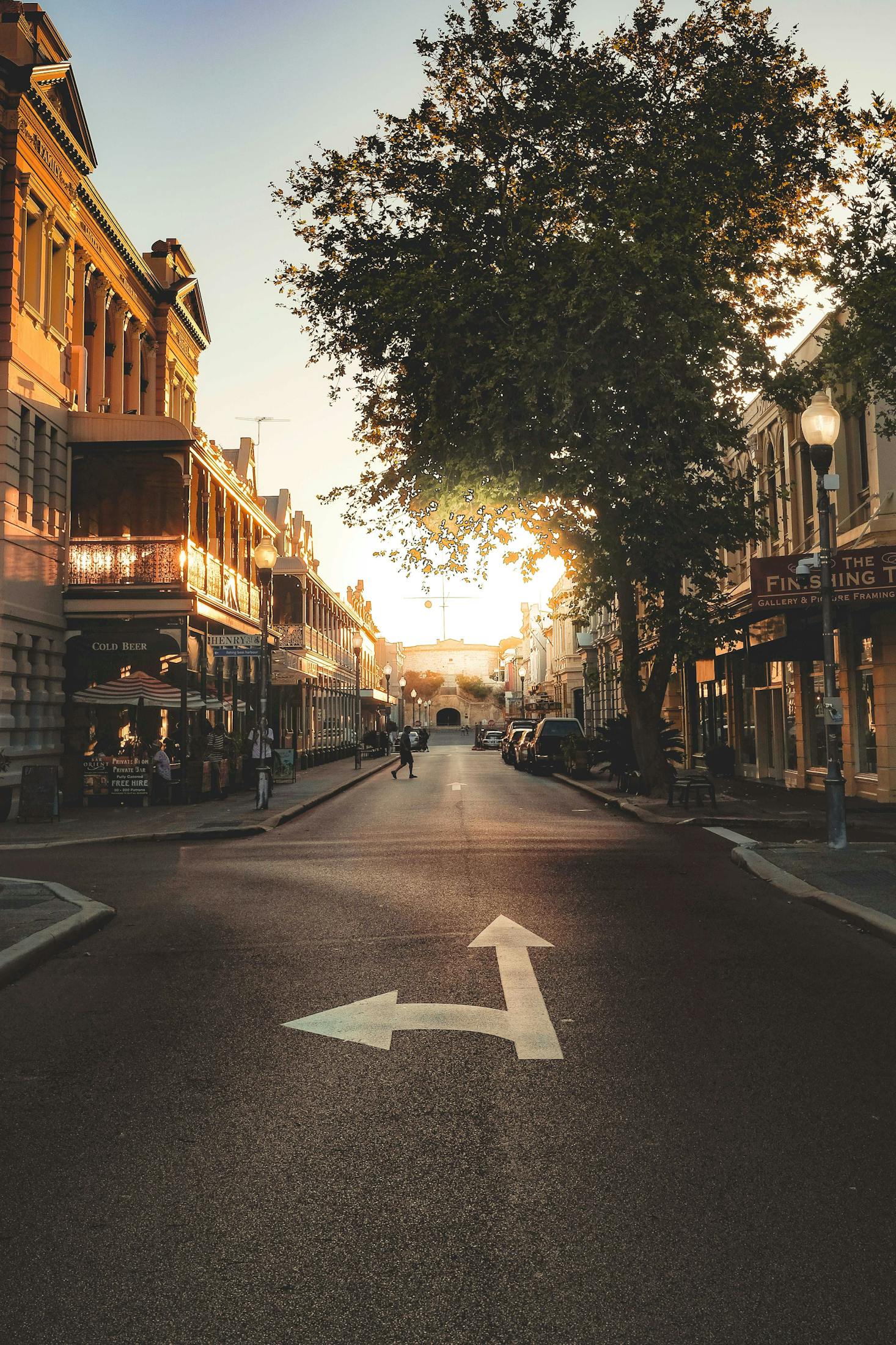 An almost empty street at golden hour in Fremantle near Perth