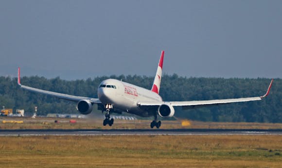 Plane taking off at Vienna Airport, Austria