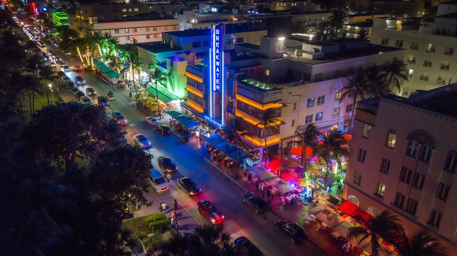 Busy street in Miami at night