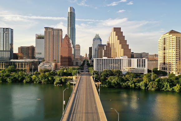 A sunny day on Austin's downtown by the water