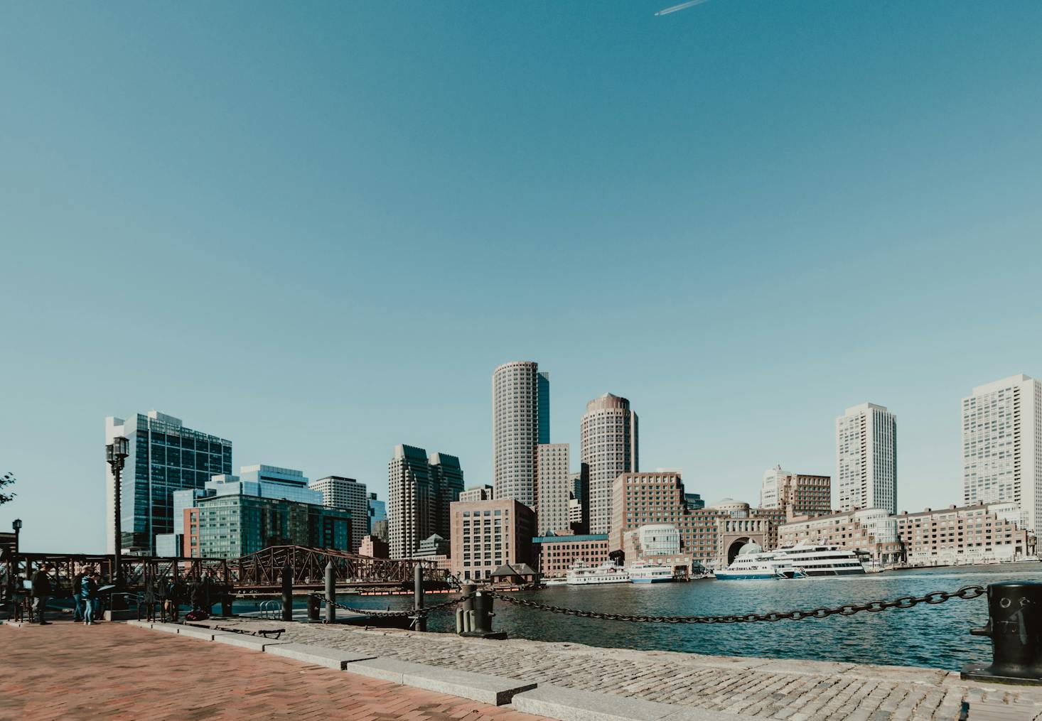The tall buildings of downtown Boston across the harbor