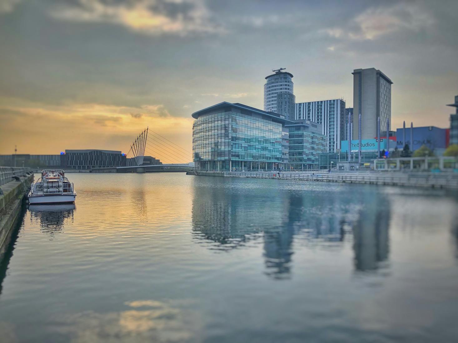 view MediaCity UK across canal