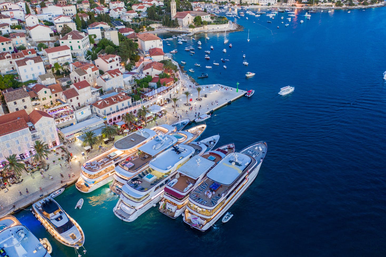 Aerial view of boats at Hvar Port in Croatia