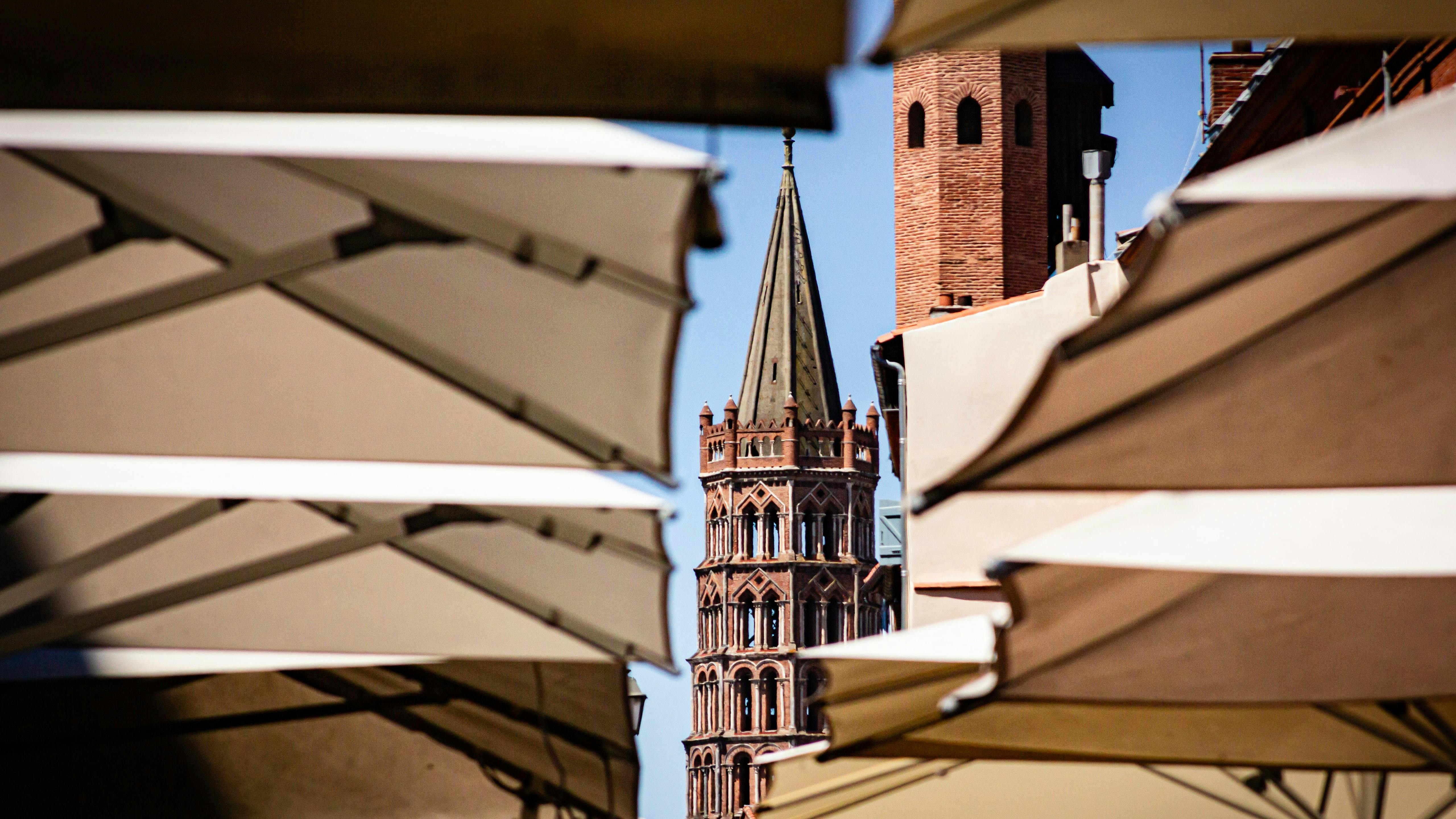View of church spire in Toulouse, France