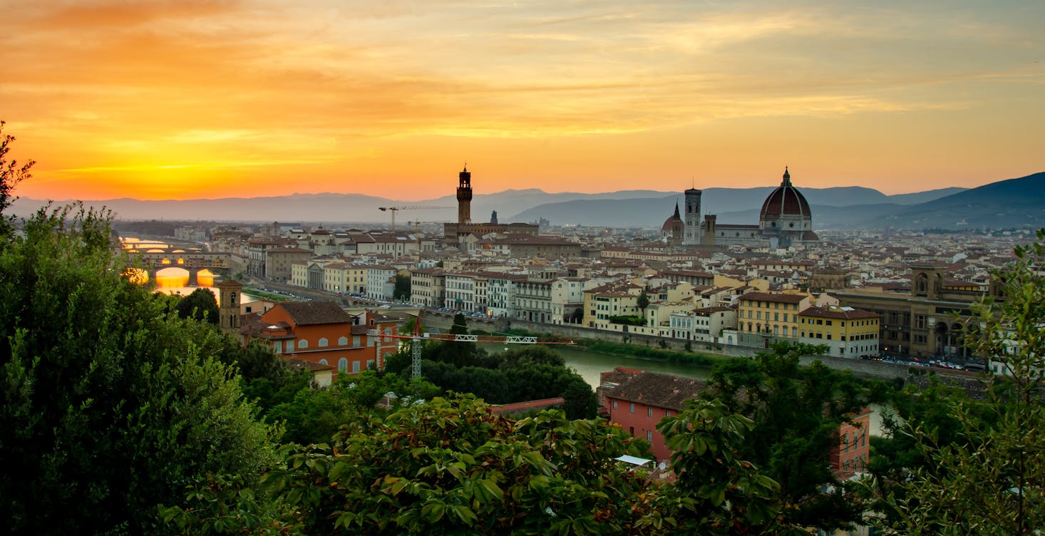 aerial view of Florence skyline at sunset